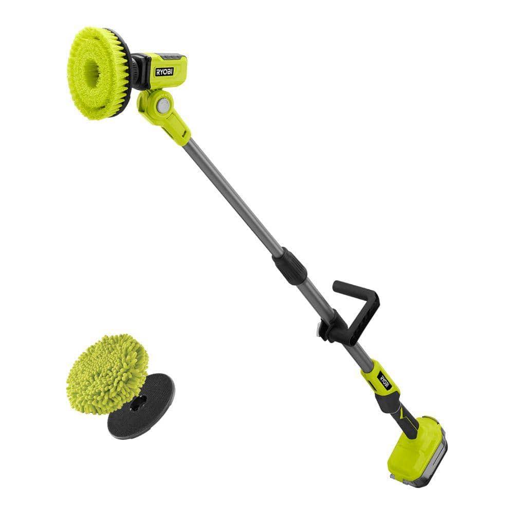 661407b6115e79b14c810ff3a4d25183635ac58fe59c39de77cad474481f2e52.jpg Ryobi One+ 18V Cordless Telescoping Power Scrubber (Tool Only) with 6 in. Knit Microfiber Kit - Image 1