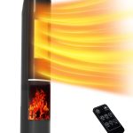 Uthfy 32" Space Heater for Large Room, 1500W Tower Heater with Flame for Indoor Use, Portable Electric Ceramic Heater with Thermostat, Remote, 70��