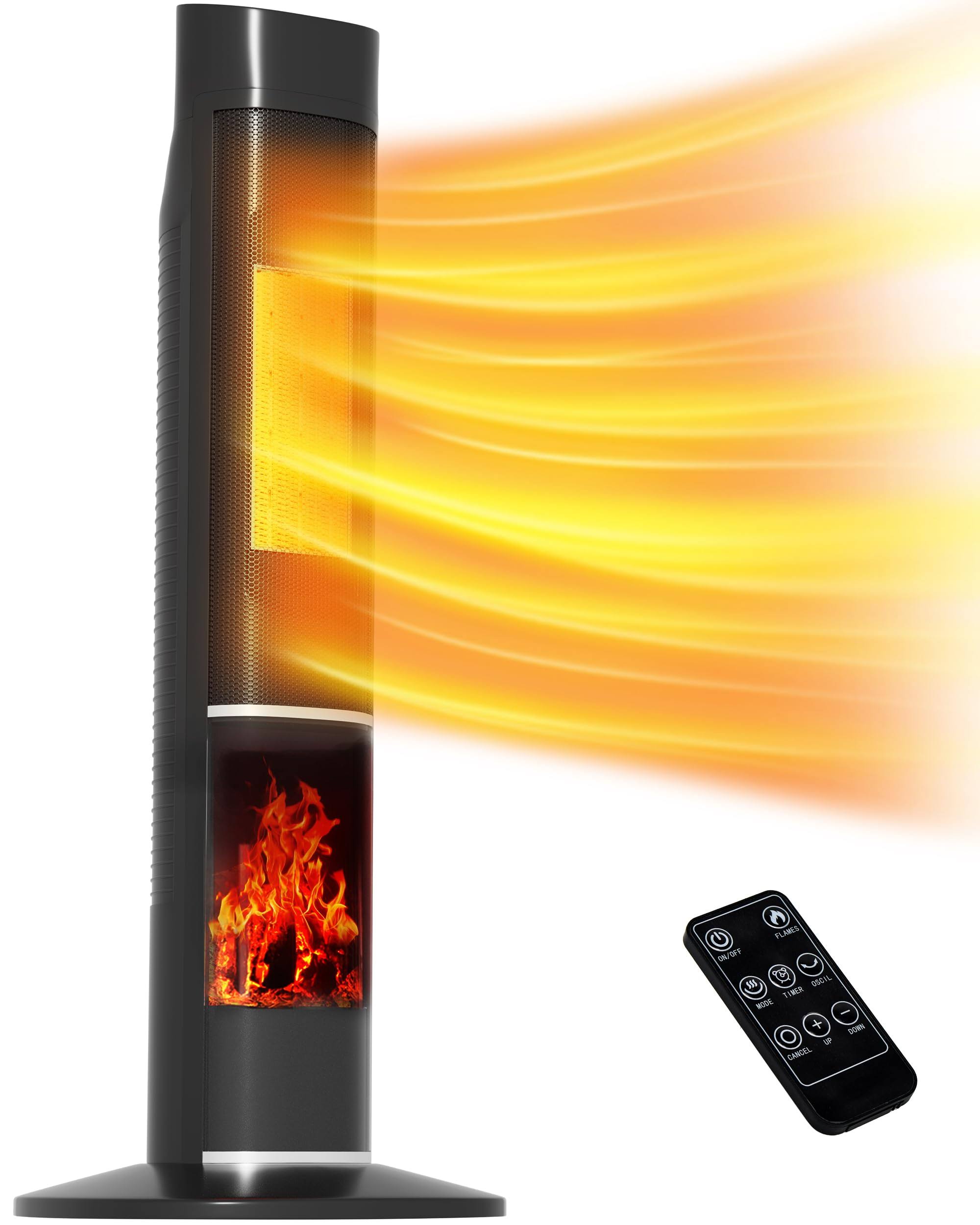 661b93f754d9143d5001ee4bf5cf1434b49807b88c7e46794ab14caec9d1a0f3.jpg Uthfy 32" Space Heater for Large Room, 1500W Tower Heater with Flame for Indoor Use, Portable Electric Ceramic Heater with Thermostat, Remote, 70�� - Image 1