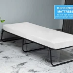 Guest Folding Bed Camping Cot Portable Beds Folding Bed Frame with 3.9 in Comfort Foam Mattress Strong Sturdy Frame Heavy Duty L77W31H12 Inches for Spare Bedroom & Office，white