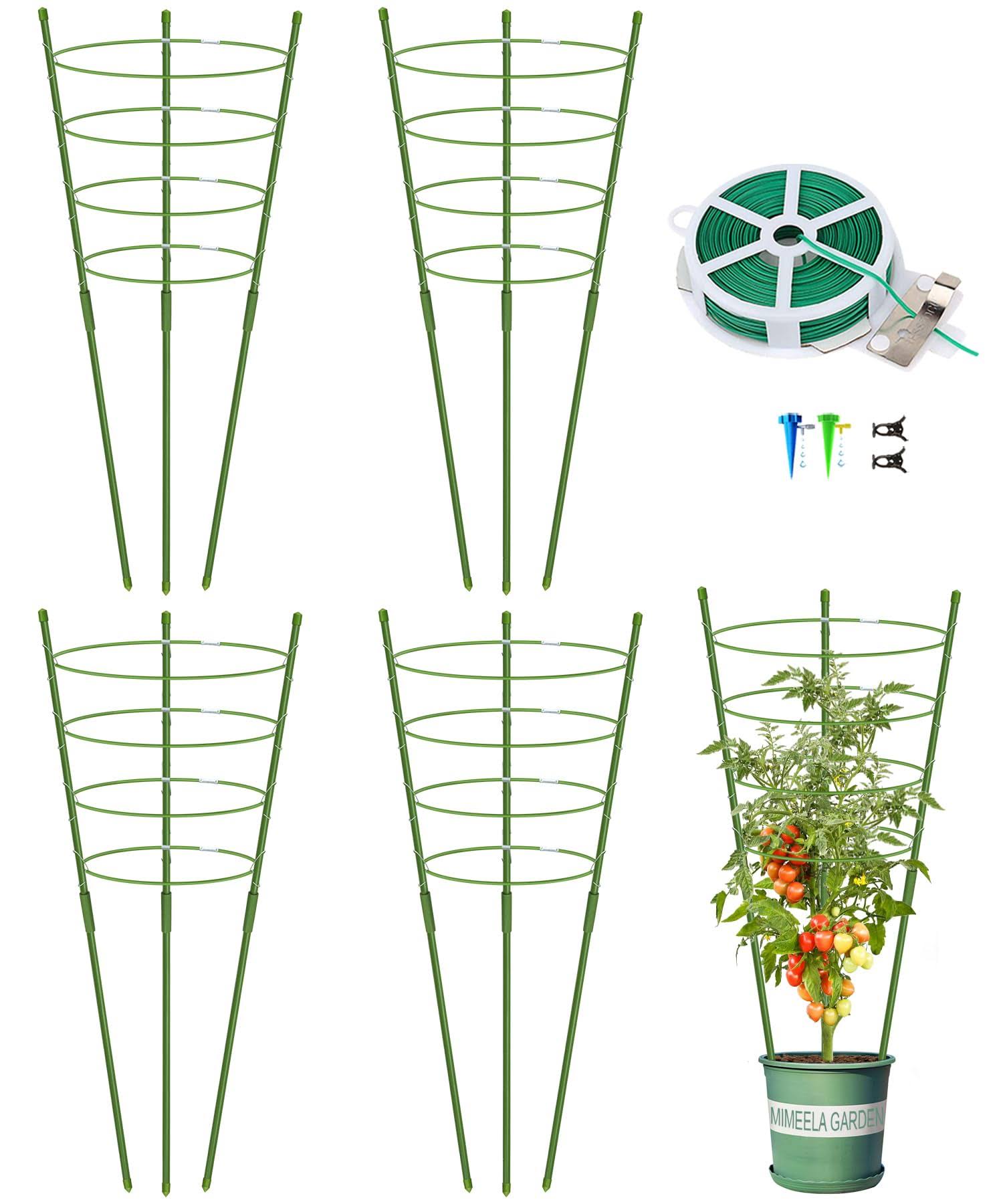 6681a980c269bd68289cc12ff337dfcfc5db4ab48c87273c38f37f8735674baf.jpg Mimeela 4 Pack Garden Plant Support Tomato Cage, Upgrade 36" Trellis for Climbing Plants, Plant Trellis Kits with 4 Self Watering Spikes and Plant Clips (36 - Image 1