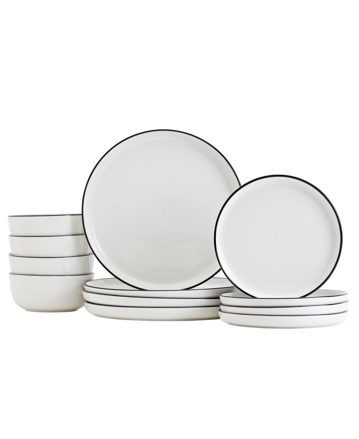 668990579f06acbc9195e574def3119f0a45bc0cd8ac2d669276935c4f161b71.jpg Tabletop Unlimited 12-pc Black Rim Dinnerware Set, Service for 4 - Black - Image 1