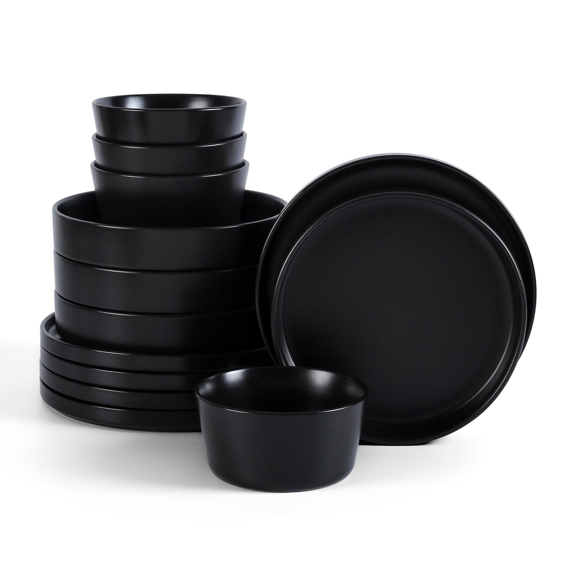 6691a7ce8367520ee642a53ffbd74101781f97307b93307887fc521240582572.jpg Stone + Lain Celina Stoneware Black Dinnerware Set | 12-Piece 4 - Image 1