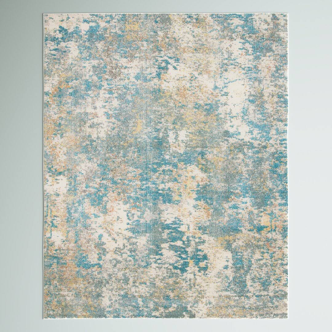 66a15c180e6ecf5ae229a637373d2b70dbfc0c6ddfd7875f327757fcf831882b.jpg Agdal Ivory/Teal/Gold Area Rug Zipcode Design Rug Size Rectangle 3' x 5' - Image 1