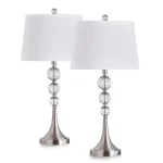 Homeglam Madison 27 - Inch Crystal Ball Metal Table Lamp (Set of 2) Brushed Nickel