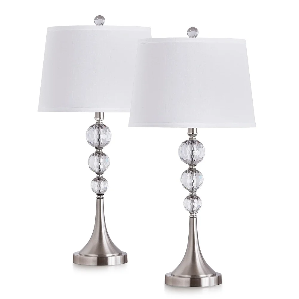 66baabeac39d5c7048b9506f4771e7a37c3243b16b8cb389c7d811fc258770a6.webp Homeglam Madison 27 - Inch Crystal Ball Metal Table Lamp (Set of 2) Brushed Nickel - Image 1