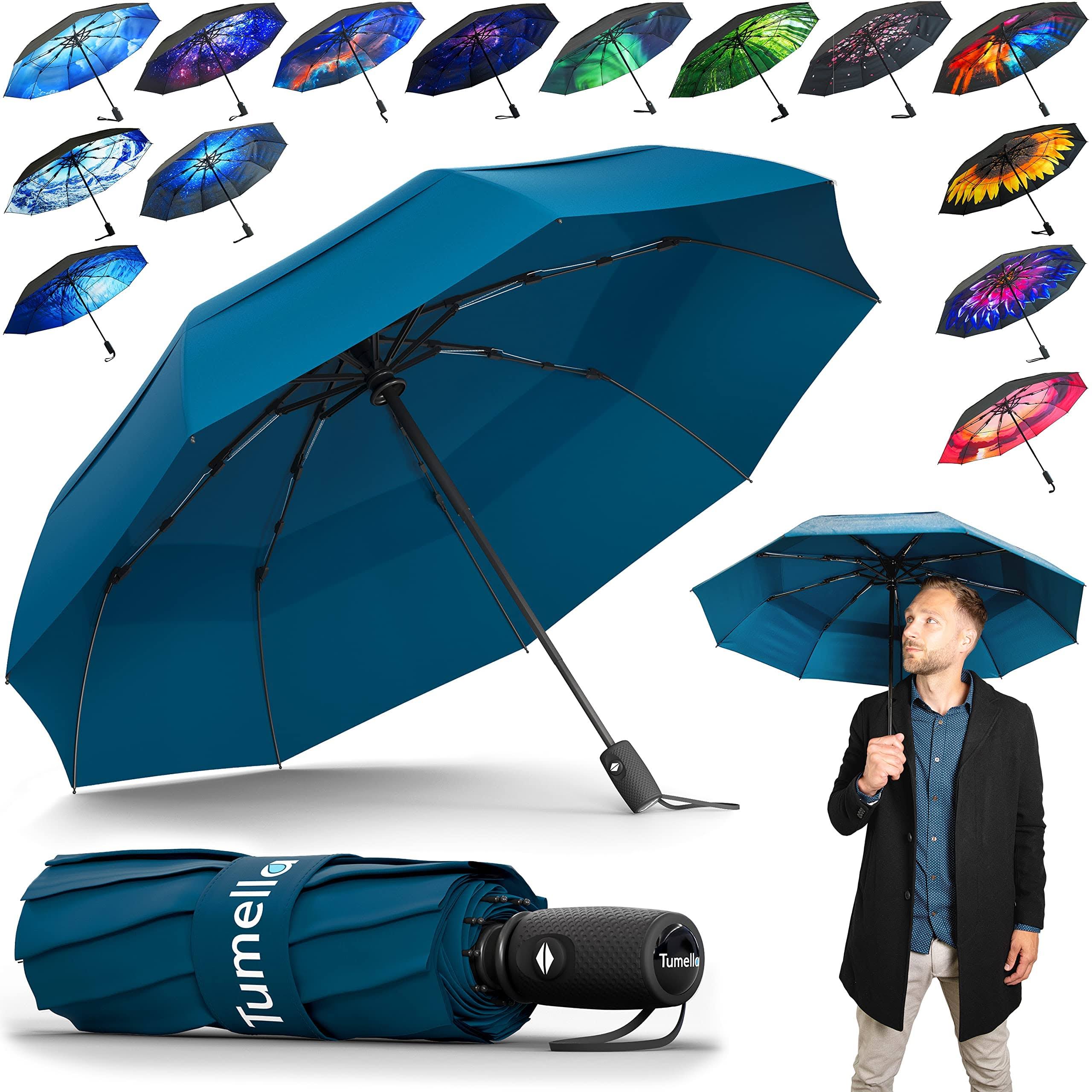 672d5f45f731174968bd58838f119b6a0e50ab11cbbe0985f5e57fec44305dc5.jpg TUMELLA Strongest Windproof Travel Umbrella (Compact, Superior & Beautiful), Small Strong But Light Portable and Automatic Folding Rain Umbrella, - Image 1