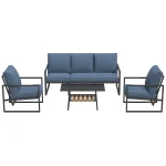 AECOJOY 4-Piece Outdoor Garden Furniture Set, 3-Seater Sofa & 2 Armchairs with Glass Coffee Table, Dark Blue