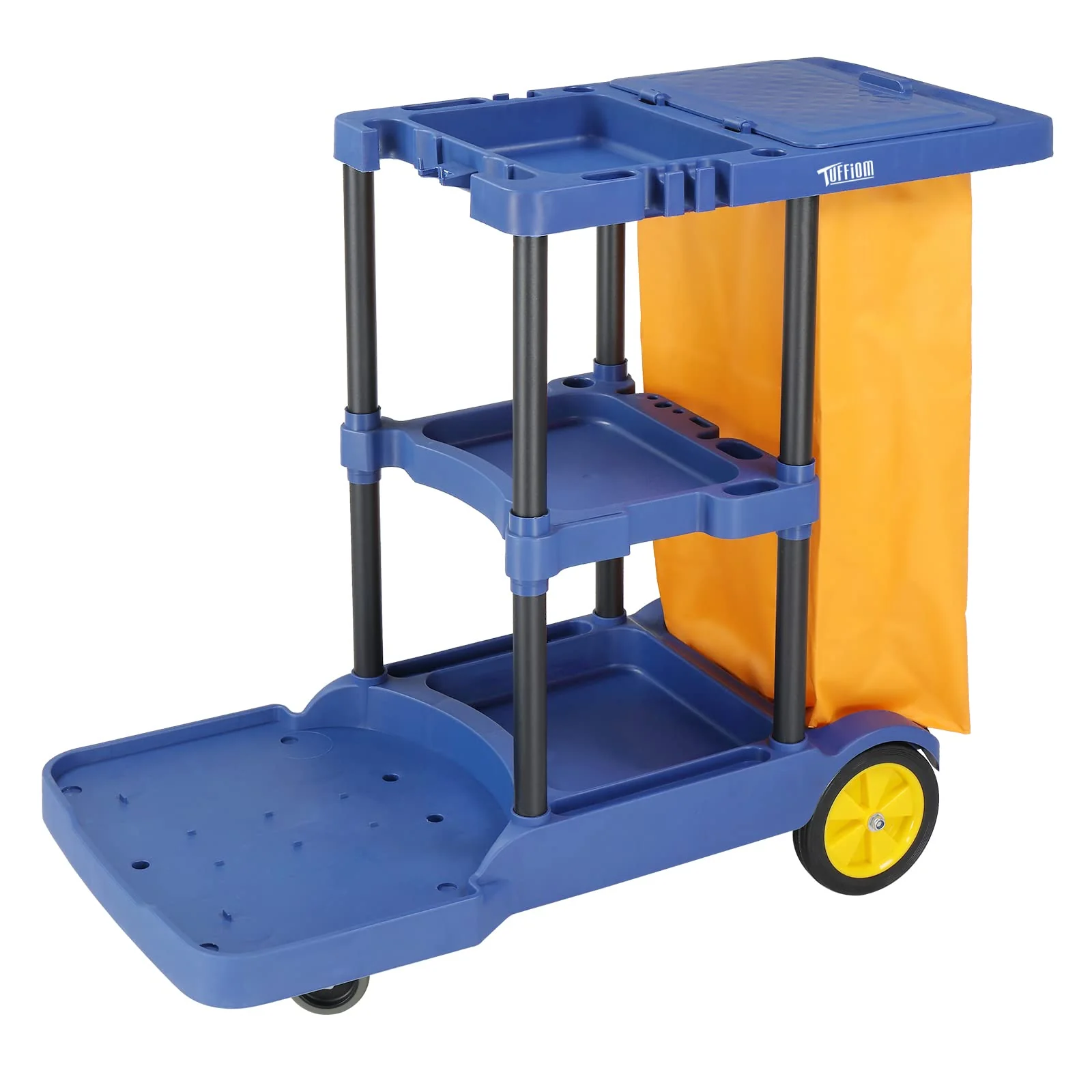 674b23c7da61fbef8c487697165f38dee5f9974e8f62feca821ea115a73fe5ab.webp TUFFIOM Commercial Traditional Cleaning Janitorial 3-Shelf Cart - Image 1