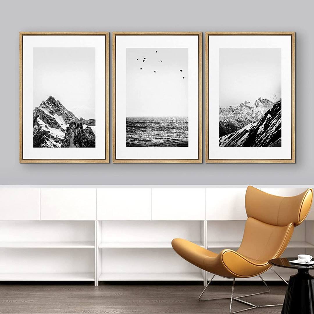 674d8df18da3c1cfa6bb9dc24f2595c4cf05ba94c2ff6d73d4f42ffd2485dedf.jpg Noway IDEA4WALL Framed Canvas Print Wall Art Set Black White Snowy Winter Mountain Landscape Nature Wilderness Photography Modern Art Rustic scenic Re - Image 1