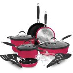 Paula Deen Family 14-Piece Ceramic, Non-Stick Cookware Set, 100% PFOA-Free and Induction Ready, Features Stay-Cool Handles, Dual Pour Spouts and Kitch