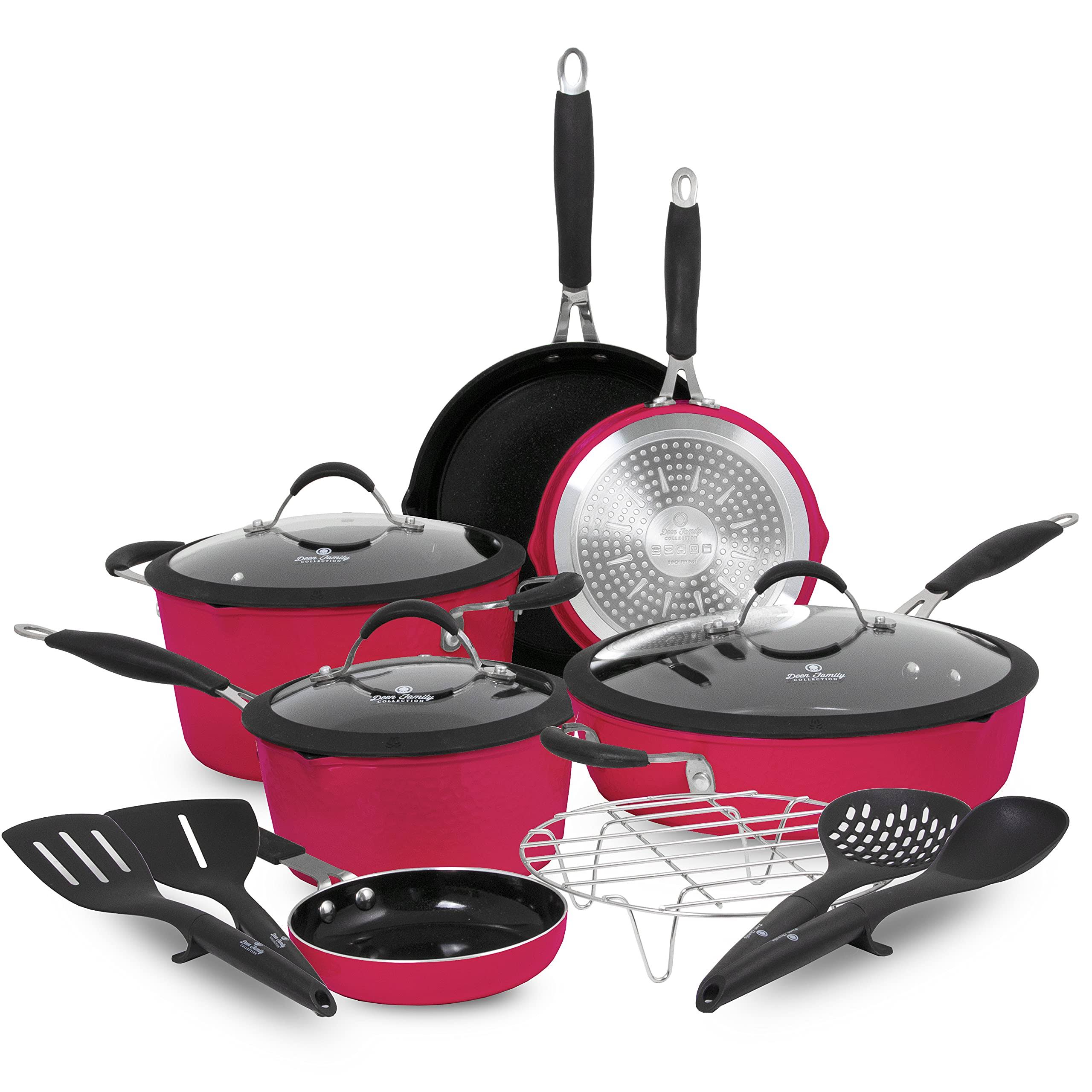 675117fa41e4dff5de2a3b17a2febdef4045723045c35161ab1a865d0e80c637.jpg Paula Deen Family 14-Piece Ceramic, Non-Stick Cookware Set, 100% PFOA-Free and Induction Ready, Features Stay-Cool Handles, Dual Pour Spouts and Kitch - Image 1