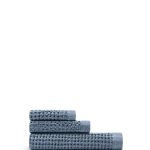 Onsen 3-Piece Waffle Cotton Bath Towel, Hand Towel & Washcloth Set Denim