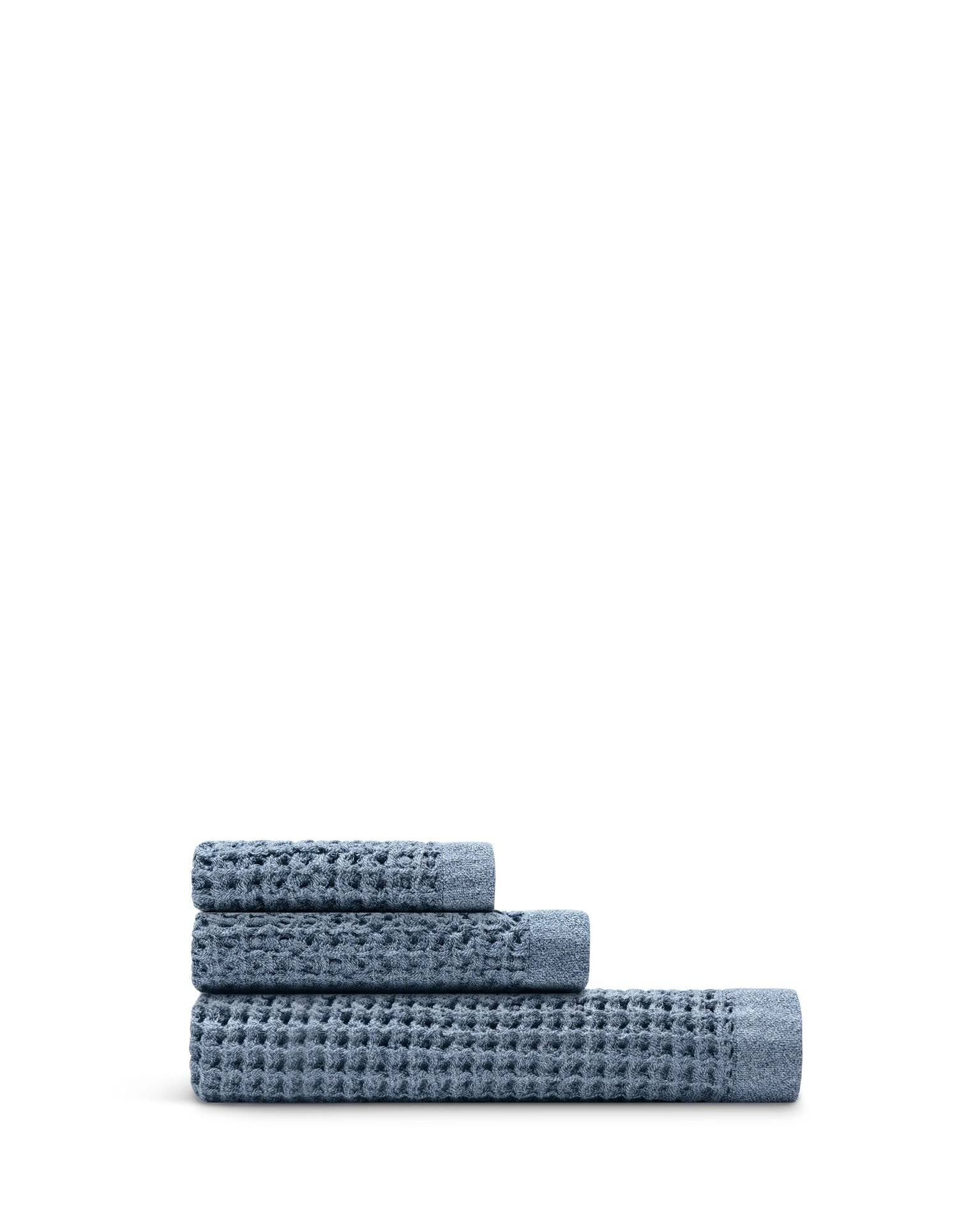 67886f7f1e98e4ad0917da87404380c13d4b5dfd1cbc6f979930c4b9b548f64b.jpg Onsen 3-Piece Waffle Cotton Bath Towel, Hand Towel & Washcloth Set Denim - Image 1