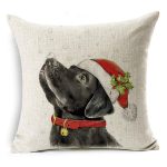Acamifashion Christmas Dog Santa Claus Reindeer Cushion Cover Throw Pillow Case Home Sofa Decors (#10 Santa Hat Black Labrador)