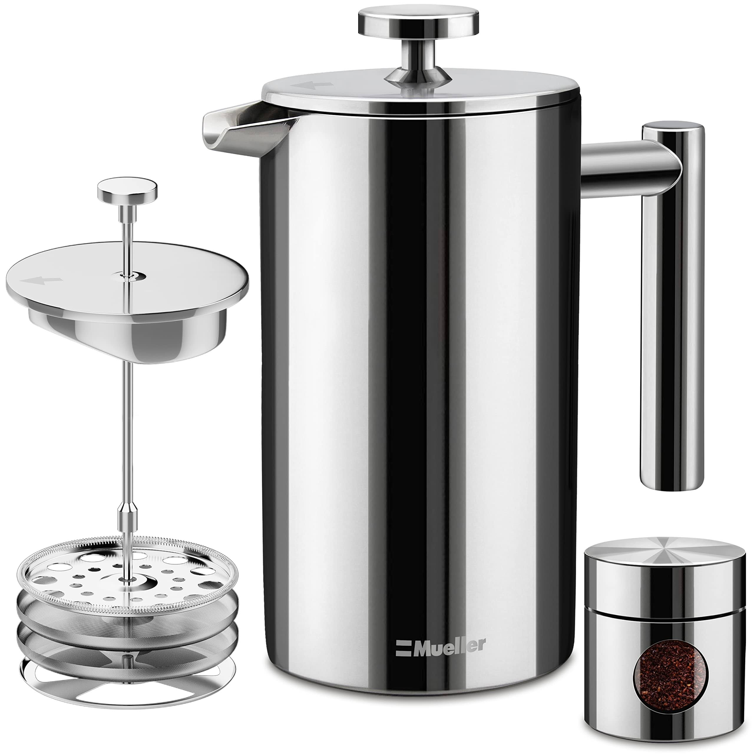 679cea9b42845f66e316f0b0180c6ca26bc585c0d1eea0f980c38b27f8c8d016.jpg Mueller French Press Double Insulated 310 Stainless Steel Coffee Maker 4 Level - Image 1