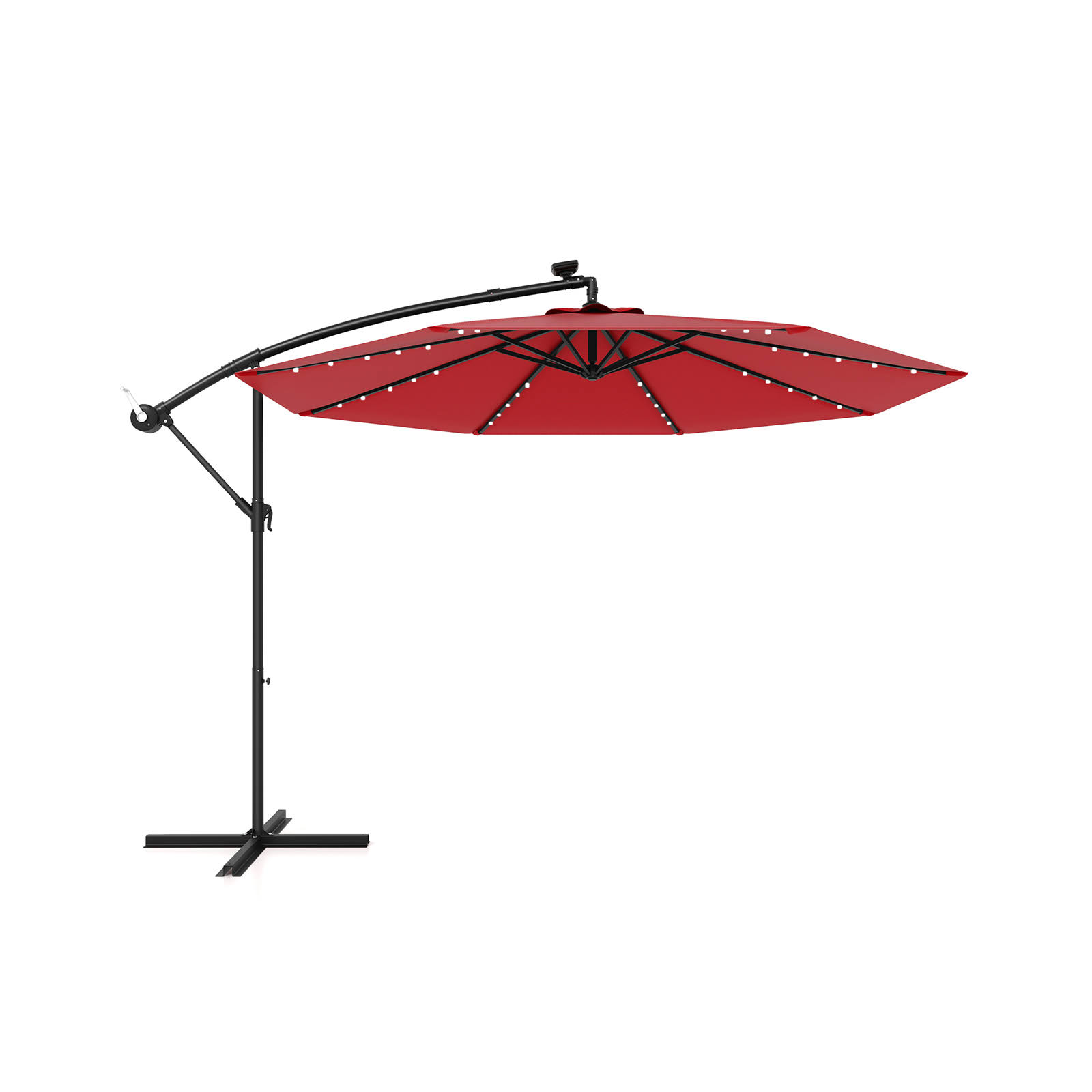 679f13704c324a6bad955ba68314d9d62801b4b58992da09d31e2aad8aa39752.jpg 10 Foot Patio Solar LED Offset Umbrella with 40 Lights and Cross Base - Image 1