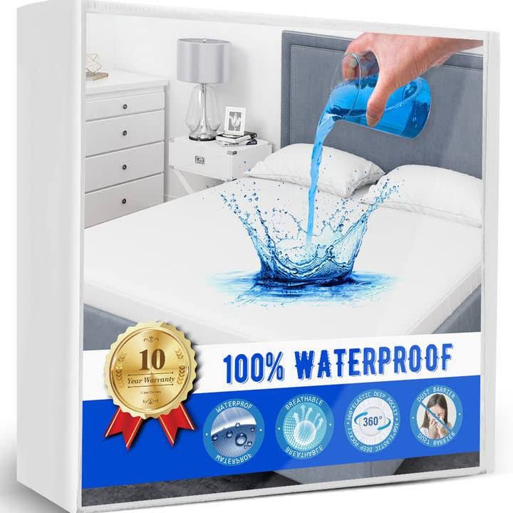 67babe34e3ada04f2ac528d76f696d37f337ac3061dc5da3d862c5de9f44e050.jpg Twin XL Mattress Protector,Mattress Cover Noiseless Waterproof Soft Breathable Cotton Terry for Pets Kids Adults 39" x 80" White - Image 1
