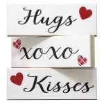 JennyGems Happy Valentines Day Decorations, Hugs and Kisses Valentines Sign, 3 Pieces Wooden Block Set, Valentine's Day Decor, Valentine's Day Tiered