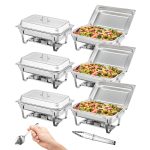 VEVOR Chafing Dish Buffet Set 8 qt 6 Pack Stainless Chafer with 6 Full Size Pans Rectangle Catering Warmer Server with Lid Water Pan Folding Stand