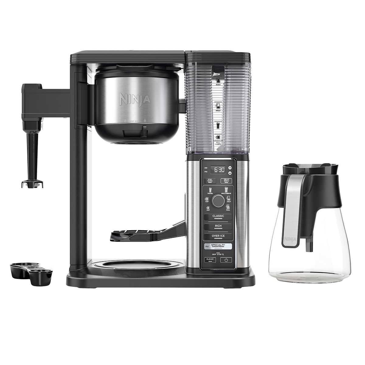 680d55957b024e06f7a4093fa622badab8cfc10082e8b678e78b4a82d0190a5c.jpg Ninja Specialty Fold-Away Frother (CM401) Coffee Maker, Single Serve to 10 Cup (50 oz.), Glass Carafe (Renewed) - Image 1