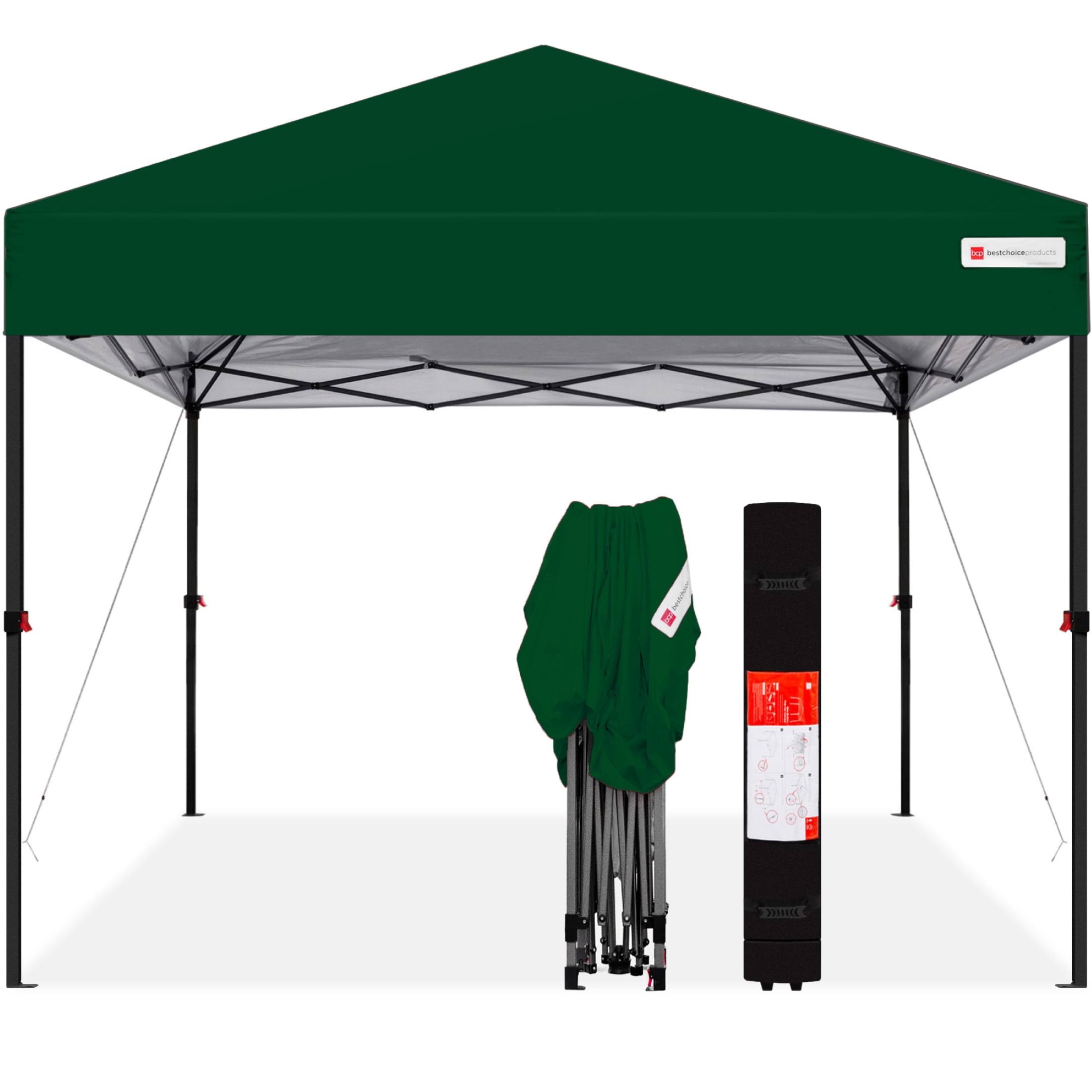 681f01ec877ebd4b74b21f835d7d51347d37488f99b9de9f610832bec2c937cb.jpg Best Choice Products 10x10ft Easy Setup Pop Up Canopy Instant Portable Tent w/ 1-Button Push, Carry Case - Forest Green - Image 1