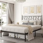Allewie Black Queen Size Modern Metal Platform Bed Frame with Vintage Headboard and 12'' Under - Bed Storage