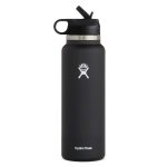 Hydro Flask Water Bottle - Wide Mouth Straw Lid 2.0 - 40 oz Black