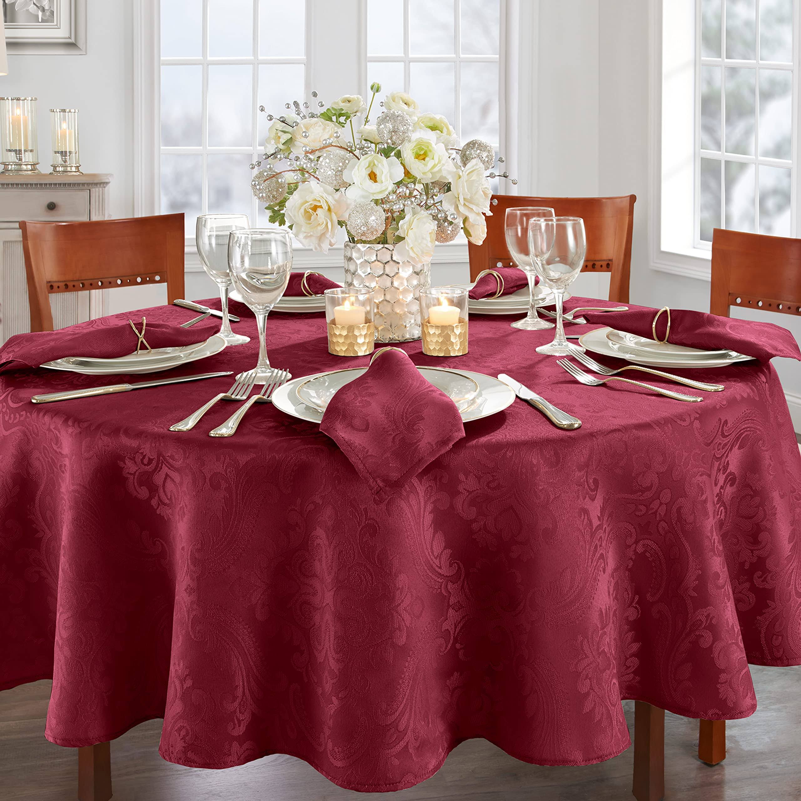 686aaff5e94210d66669b19eed13006ecb827538cd09d0f74b7281e71fb32d36.jpg Elrene Caiden Elegance Damask Tablecloth - 90" Round - Cranberry - Image 1