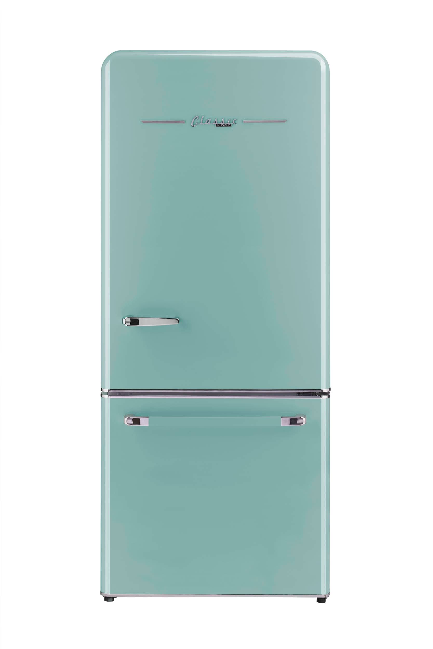 687c0faf1ffe8983e5fa7b023b7b5cbd1b01476d0bb6972693e56a3d7053e68f.jpg Unique Appliances UGP-510L AC Classic Retro 30 inch Wide 17.7 Cu. ft. Energy Star Certified Bottom Freezer Refrigerator with Wine Rack - Image 1