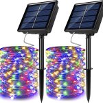 JosMega Upgraded Larger Solar Powered String Lights 2 Pack 33 ft 100 LED 8 Modes Waterproof IP65 Twinkle Lighting Indoor Outdoor Fairy Firefly Lights