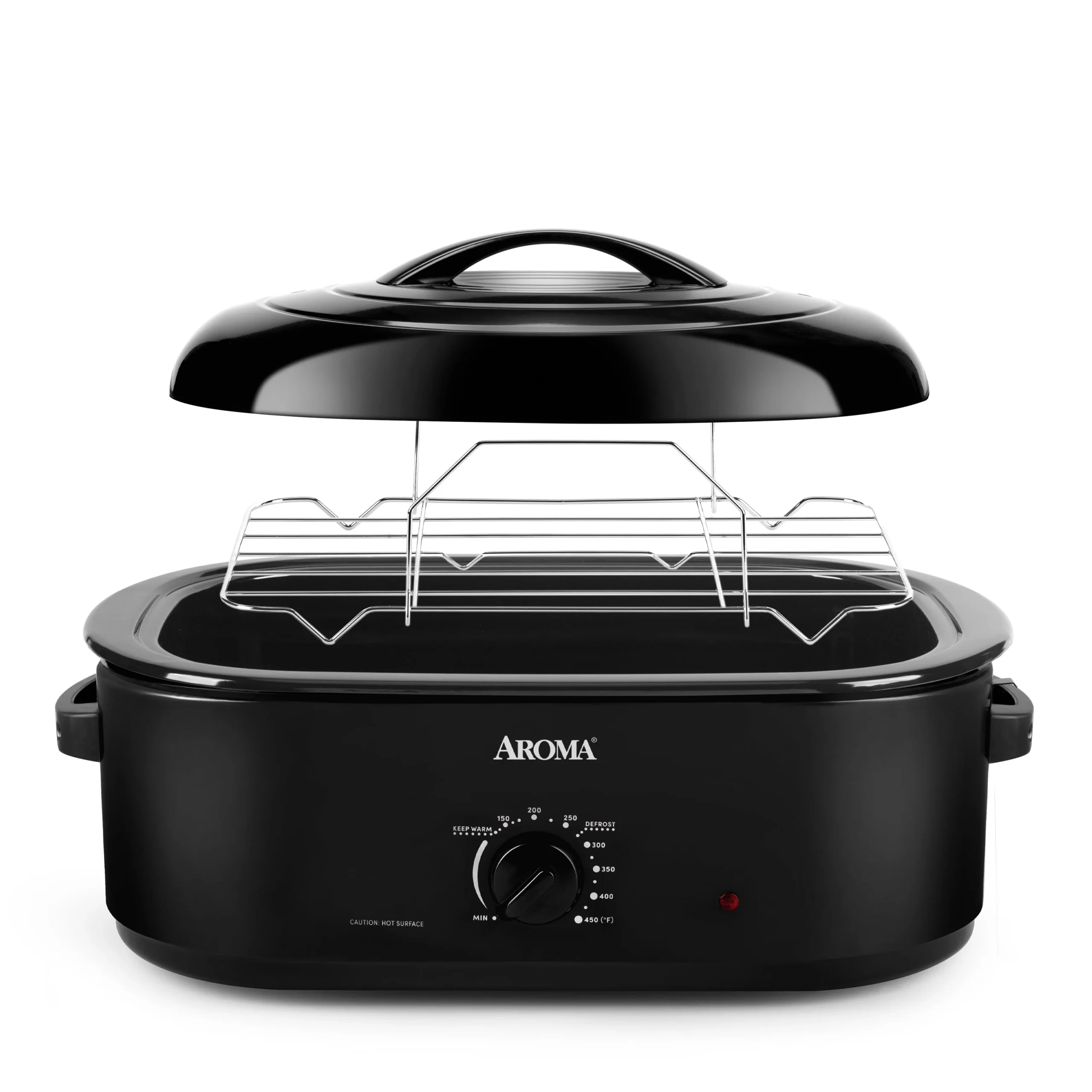 68d781e224a954f82a12d9fcb1ccda6712fee91486b9a503c3ddd552d0a9446e.webp Aroma® 18qt. Electric Roaster Oven with Metal Inner Rack - Black (ART - 718B) - Image 1