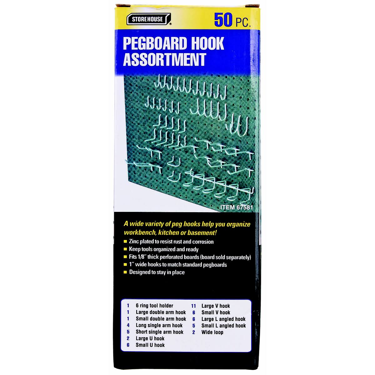 68dcef49910de236df79f09ec4103255d49e3e4a39b6c0a1a7a8b01228ba46c9.jpg Storehouse Pegboard Hook Kit, 50 Piece - Image 1
