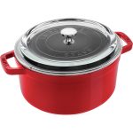 Staub 4-Quart Cast Iron Round Cocotte with Glass Lid - Cherry