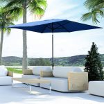Outsunny 6.6' x 10' Rectangular Market Umbrella, Patio Outdoor Table Umbrella with Crank and Push Button Tilt, Blue