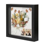 Muzilife 8x8 Shadow Box Picture Frame with Linen Board - Deep Wood & Glass Display Case Ready to Hang Memory Box Baby Sports Memorabilia, Pins, Awards