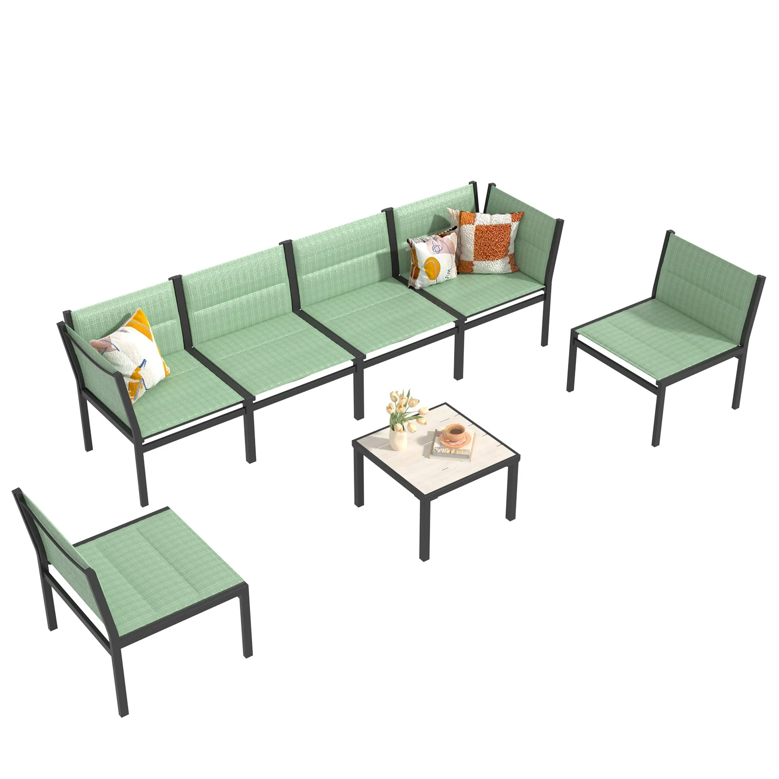 6999efc133305ab9dca7fc28198aa4e0bb03c0d2e002482f8e50e967851f1c95.webp AECOJOY 7 Pieces Outdoor Sectional Furniture Textilene Fabric Outdoor Conversation Sets, Green - Image 1