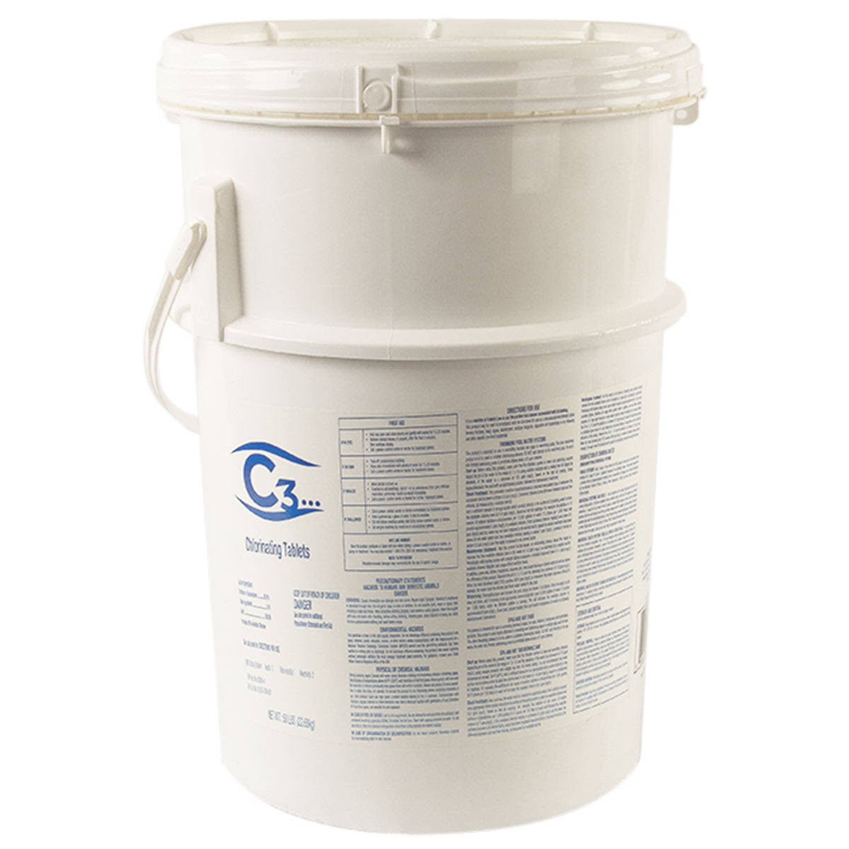 69a72f2d9d5c0a13ae81613df6a2b0289f5581c0a523dff9b7915a975a95c197.jpg C3 3" Stabilized Chlorine Tablets for Swimming Pool and Hot Tubs, 50 lbs - Image 1