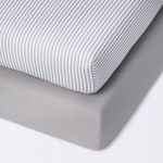 Fitted Mini Crib Sheet - Cloud Island - Stripe/Gray - 2pk