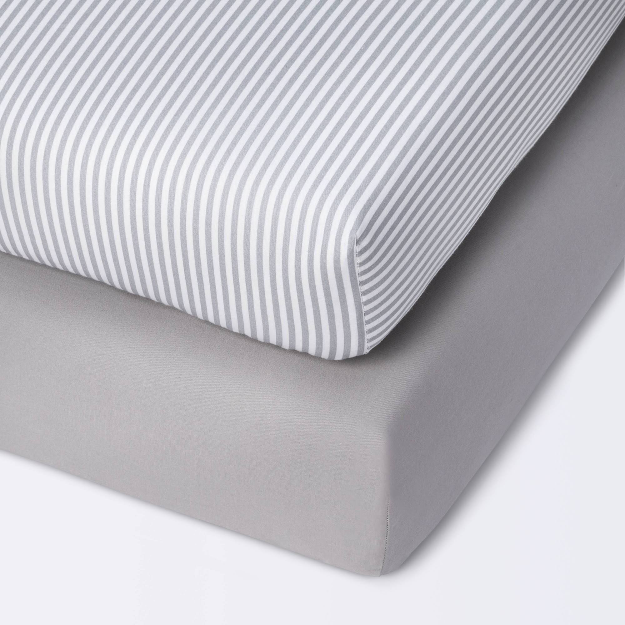 69c9b125ada4ccbb2aa447387cdbd185230553ac78be38c4d3aa8e0ea476fb6b.jpg Fitted Mini Crib Sheet - Cloud Island - Stripe/Gray - 2pk - Image 1
