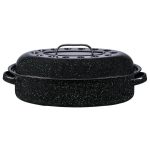 Bovado USA 15.25" inch 12 lb Capacity Enamel Oval Turkey Roaster Pan + Lid - Thanksgiving Gift, Covered, Non-Sticky, Chemical Free, Dishwasher Safe