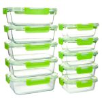 UMEIED 10 Pack Glass Food Storage Containers with Lids, Glass Airtight Meal Prep Container Set for Lunch, on The Go, Leftover, Kitchen Pantry