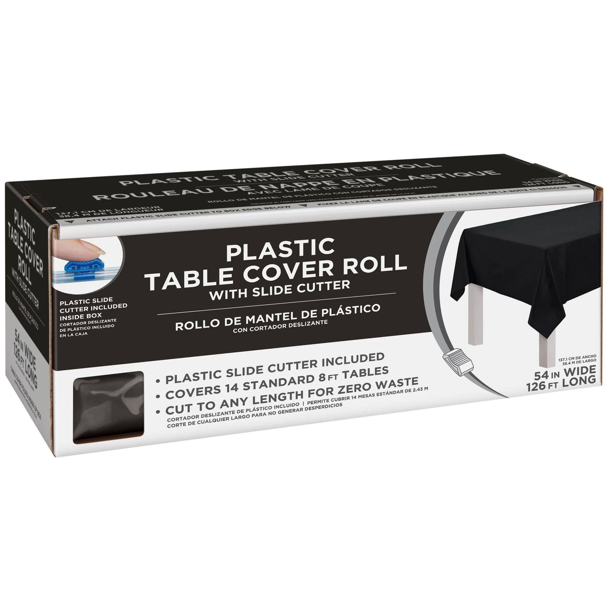 6a285f21d8945f4d62027525022482ff68aafff7c16b2635a64f1ff6d0b71f01.jpg Amscan Boxed Plastic Table Roll, Jet Black, 54" x 126�� - Image 1