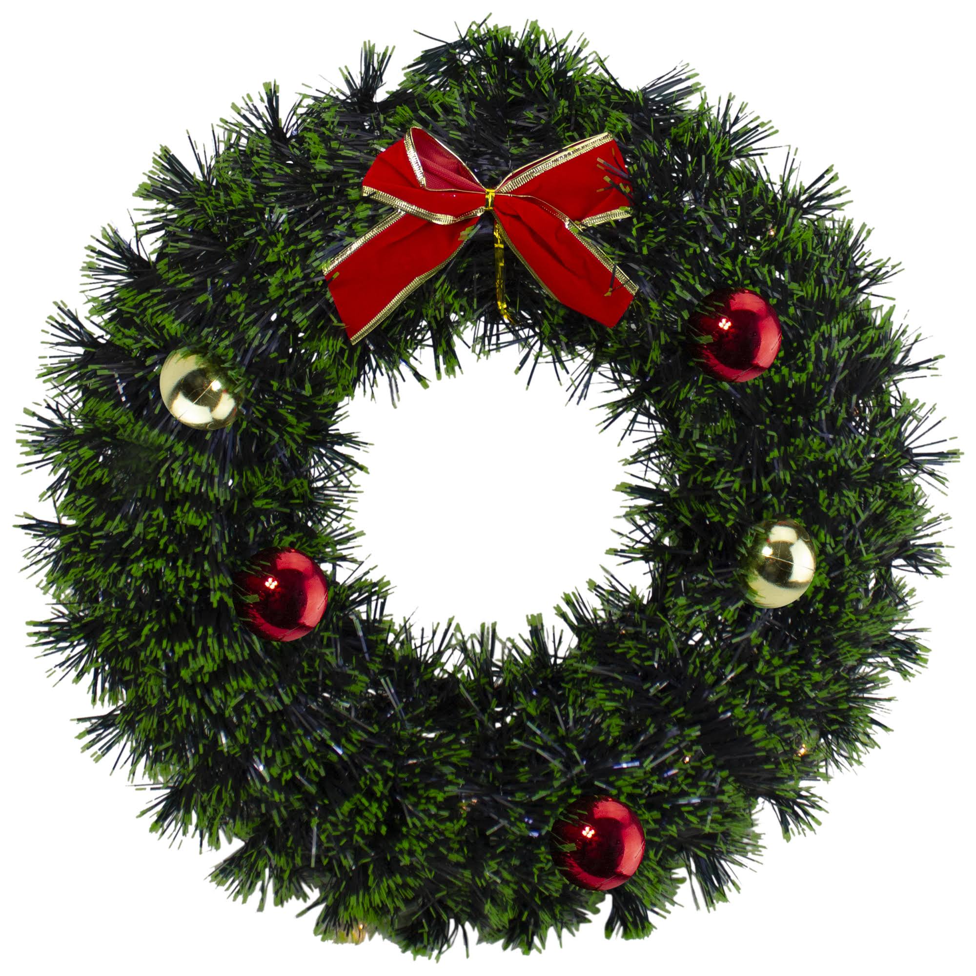 6a55d6383f39b17a0981b7b425802458bacb267bd6ba3ad1d2c08a21e504dab0.jpg 17-inch Green Tinsel Artificial Christmas Wreath with Bow - Unlit - Image 1