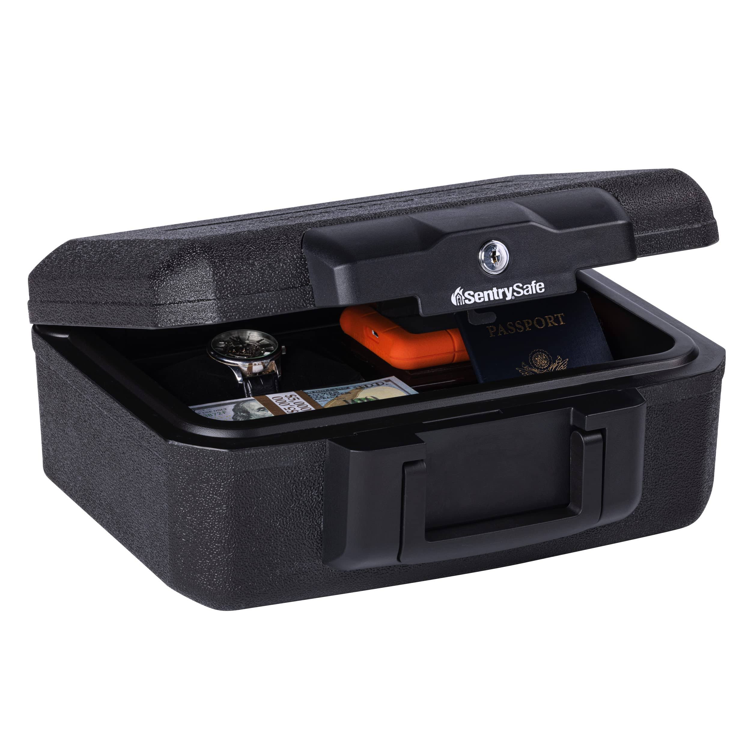 6a8bf6d3b54303eb84f49445085f39185345c39e988ce5c23fc57b75d6c65c4b.jpg SentrySafe 1200 Fireproof Box with Key Lock, 0.18 Cubic Feet, Black - Image 1