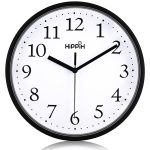Hippih Black Wall Clock Silent Non Ticking Quality Quartz, 10 inch Round Easy to Read for Home Office School Clock