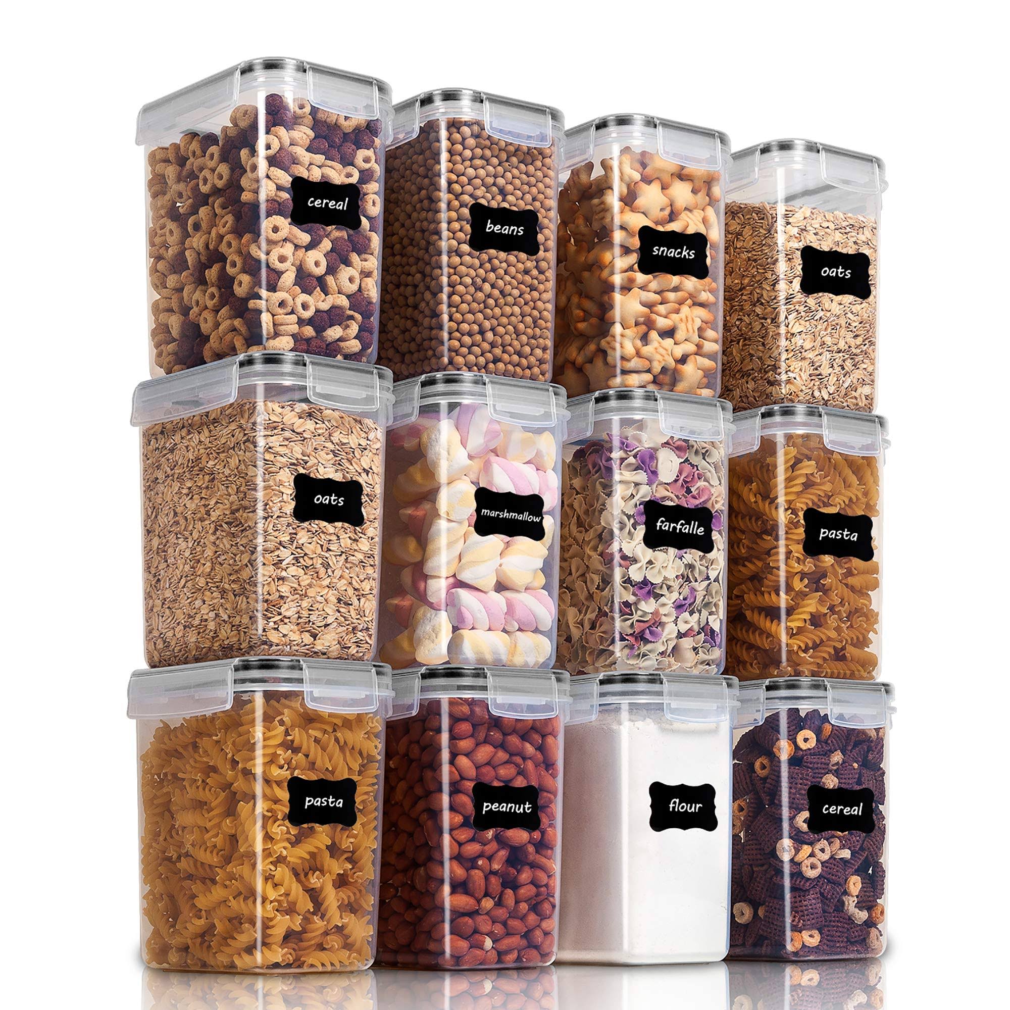 6b2d4f015d873788cd55a58f0608bc1d814f84b4f41d84944c08b6861db75759.jpg 12 Pack Airtight Food Storage Containers, Plastic Canisters for Kitchen Pantry Organization, 1.5qt / 1.6L, Black, Small, Size: 1.6L--1.5quart - Image 1
