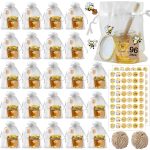 Aliggbent 96 Pcs Honey Jars,Mini Honey Jars Party Favors in Bulk,1.5oz Small Hexagon Glass Honey Jars with Dipper, Stickers, Gold Lid, Charms, Gift