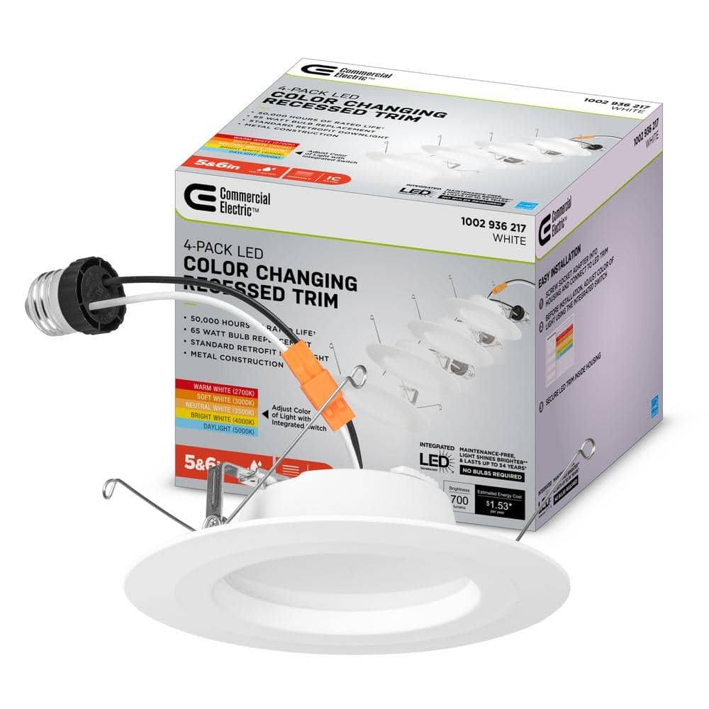 6b66187e2725840935d37e61247d3816cdf3426ebe0e4b07e2b6c50536783d74.jpg Commercial Electric 5/6" LED Color Changing Recessed Trim (4-Pack) - Image 1