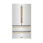 ZLINE 36" Autograph Edition 22.5 Cu. ft Freestanding French Door Refrigerator with Ice Maker in Fingerprint Resistant Stainless Steel with Champagne
